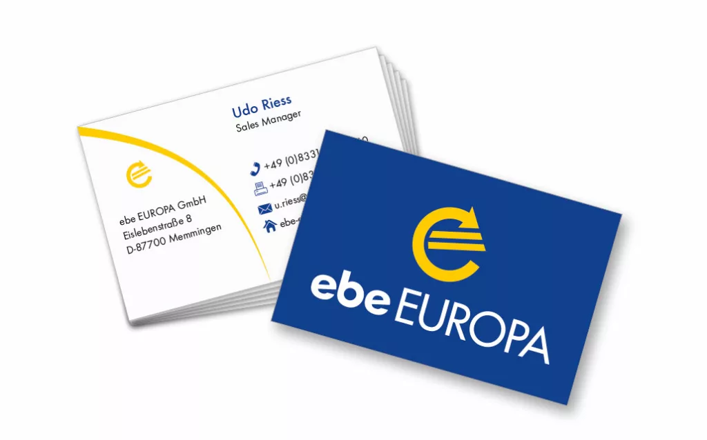 Design und Druck der Visitenkarte für ebe Europa.