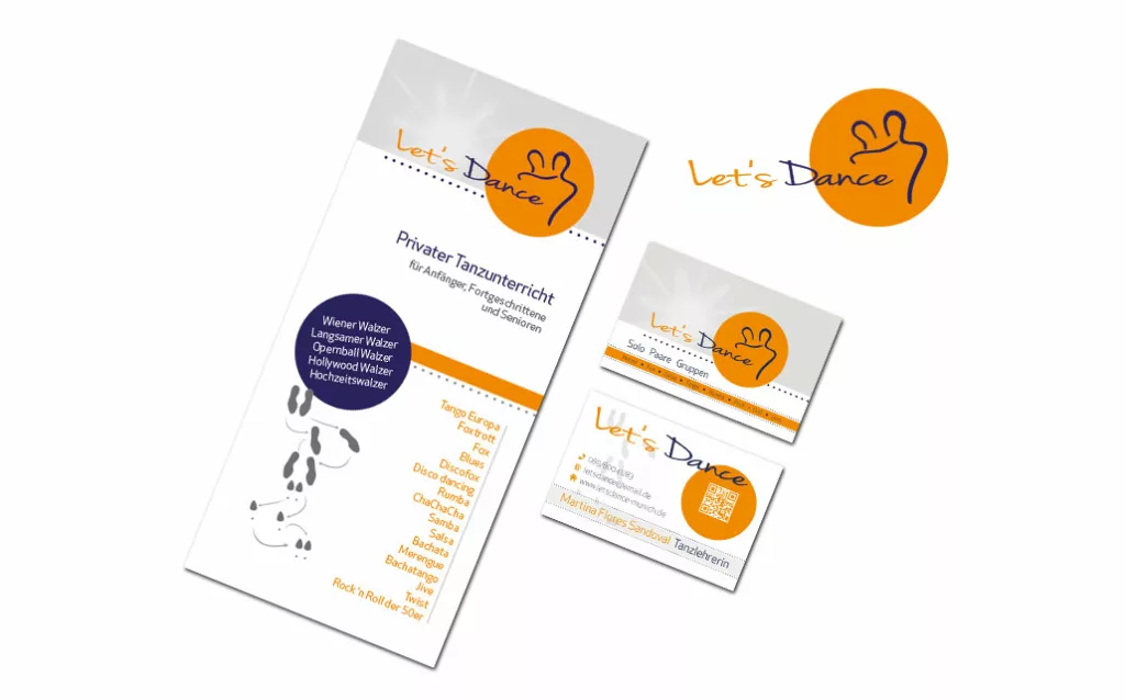 Geschäftsausstattung Lets Dance - Tanzschule München - Flyer, Logo, Visitenkarten