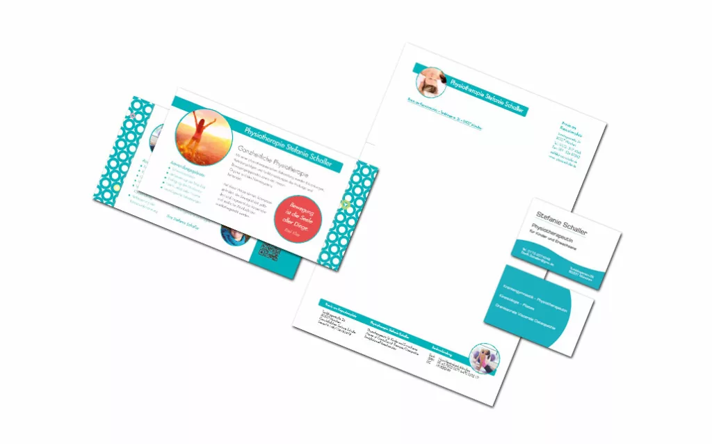 Geschäftsausstattung - Stefanie Schaller - Physiotherapeutin - Flyer, Visitenkarten, Geschäftspapier