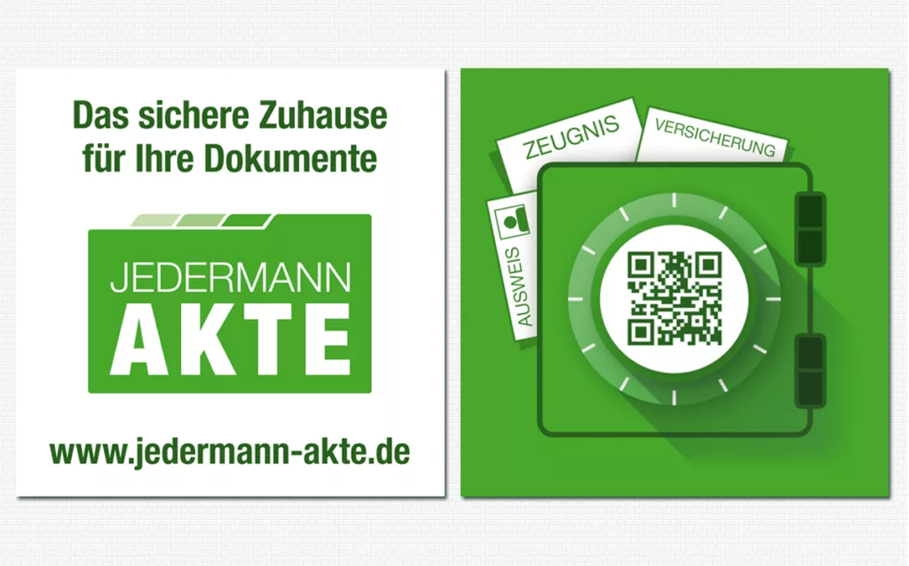 Druck Messematerial Jedermann Akte QR-Code